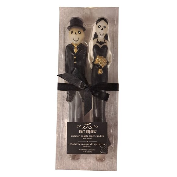PIER 1 IMPORTS Skeleton Couple Taper Candles 10” Bride & Groom Halloween Décor - Picture 3 of 7